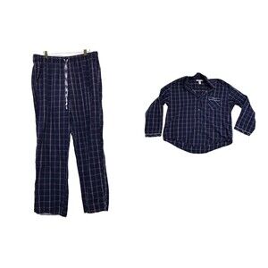 Victorias Secret Cotton Pajamas Pjs Set Size L Blue Plaid‎ Top Pants Dream
